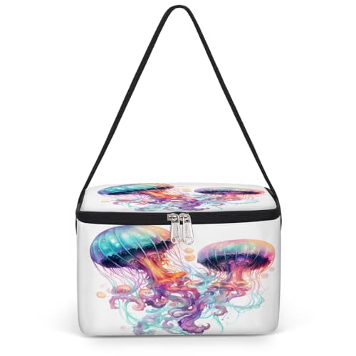 GzLeyigou Watercolor Jellyfish Lunch Bags for Women Men 9 Cans, Hot & Cold Food Delivery Bag Insulated Grocery Bag Insulated Lunch Box Ocean Jellyfish Cooler Bag for Office Work Picnic Beach