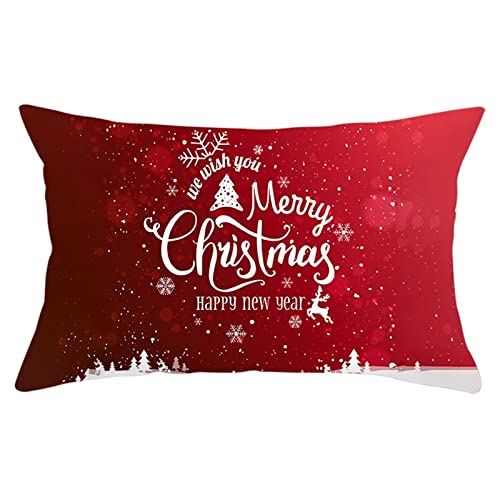 Dsnyu Noël Taie d'oreiller Décor, Joyeux Noël Brindilles Flocons de Neige Taie d'oreiller en Polyester, Foncé Rouge Noël Housse de Coussin pour Jardin 30x50cm Cover