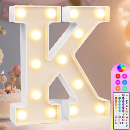 Image of Pooqla Colorful Light Up Letters with Remote, Upgraded 35 Colors LED Marquee Letters, RGB Lighted Letter for Girls Teenager Gift Birthday Party Valentines Day Decorations Gift for Him Her, Letter K