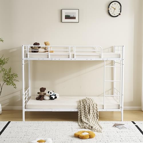 2段ベッド 二段ベッドパイプ ベッド高級 シングルベッド分割可能 大人用 北欧 耐震 頑丈 ベッド 耐荷重150kg アパート 部屋 社員寮 コンパクト 幅105.5×?さ204.5×高さ155cm一括購入をサポート (ホワイト)