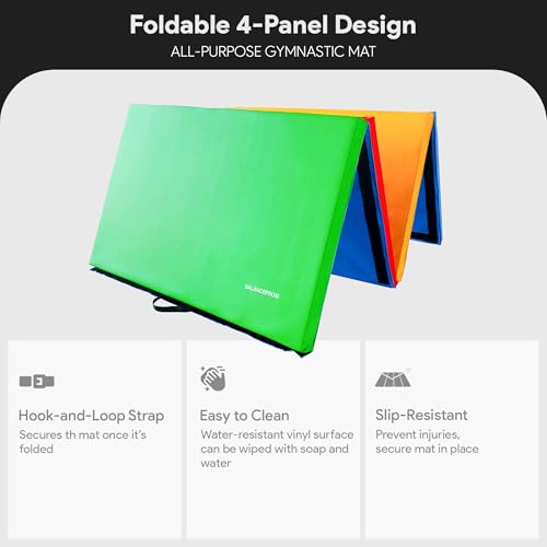 Image of BalanceFrom 6x4 Feet 4-Panel Folding Gymnastics Mat - 2-Inch Thick Pad with Vinyl Surface and Carrying Handles for Tumbling, Yoga, Pilates, Home Workouts, and Martial Arts