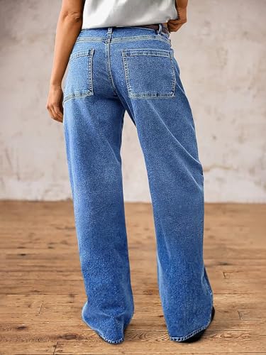 Flamingals Straight Leg Jeans for Women Trendy Mid Rise Stretchy Patch Pocket Baggy Jeans Casual Without Belt4