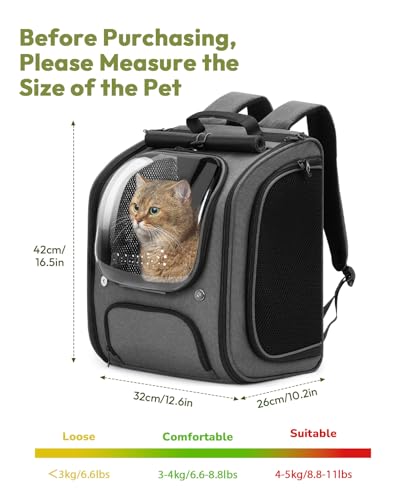 pecute Katzenrucksack Bubble Haustier Rucksack mit Netzfenster, Tragbare und Faltbare Katzentasche, Atmungsaktive und Leichte Hundetasche für Hunde Katzen Haustiere, Grau (42 * 32 * 26cm)