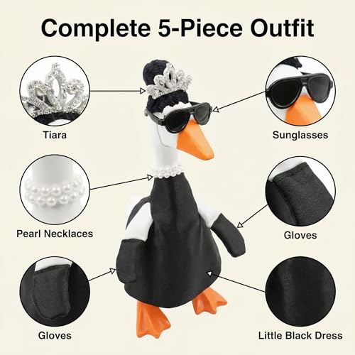 LPHEKS Desk Goose Outfits 7 Inch - Breakfast at Tiffany's Little Black Dress Outfit and Accessories Set - Audrey Hepburn Movie Style, Pearl Necklace, Tiara & Sunglasses for Tabletop Goose Decoration by LPHEKS - Used condition - Image 4