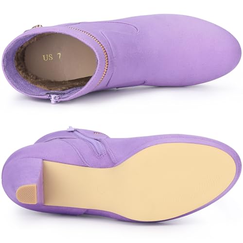 Allegra K Allegra K Women's Slip on Zip Round Toe Heel Purple Ankle Boots 6.5 M US