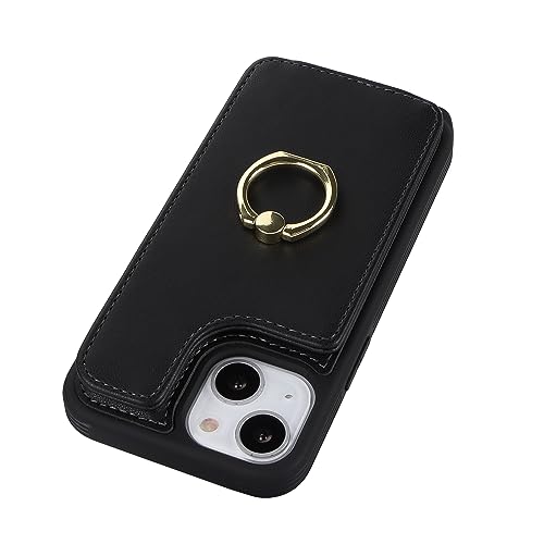 Image of for iPhone 13 Mini Case with Card Holder and Strap for Women,Crossbody Lanyard,Kickstand Ring Stand,Snap Clasp,RFID Blocking,Phone Wallet Cases 5.4 inch(Black)