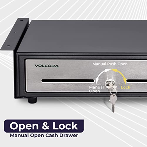 Push Open Cash Register Drawer With Under Counter Mounting Metal Bracket - 16" Black/Stainless Steel Front Cash Drawer For Pos, Removable 5 Bill 8 Coin Tray, Key Lock, Media Slots #TOP3