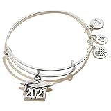 Alex and Ani Connections Expandable Bangle for Women, 2021 Graduation Cap Charm, Rafaelian Silver Finish, 2 to 3.5 in