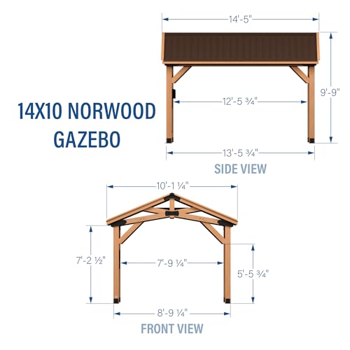 Backyard Discovery Norwood 14' x 10' Cedar Wood Outdoor Gazebo Pavilion with Hardtop Galvanized Steel Peak Roof, Snow Support, Wind Resistance, PowerPort, Shade for Garden, Patio, Deck, Entertaining - image 3