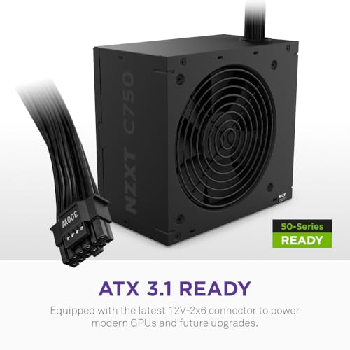 NZXT C750 Bronze ATX 3.1 - Non-Modular Power Supply - 750 Watts - 12V-2x6 Connector - 120mm FDB Fan - Compact 140mm Size - Black