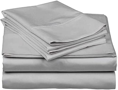 Mattress-Homes 600 Thread Count 100% Long Staple Soft Combed Cotton, 4 Piece Sheets Set, Queen Size,Smooth & Soft Sateen Weave, Luxury Hotel Collection Bedding, Light Grey Solid