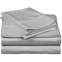 Mattress-Homes Full Sheet Set 4 Piece, 100% Long Staple Cotton Sateen Sheets, High Thread Count Soft Bed Sheets, Hotel Luxury Full Bedding Set, Machine Washable Light Grey Solid