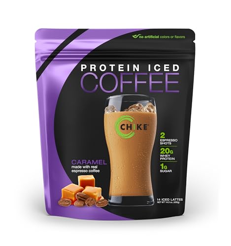 Chike Caramel High Protein Iced Coffee, 20 G Protein, 2 Shots Espresso, 1 G Sugar, Keto Friendly and Gluten Free, 14 Servings (14.8 Ounce)