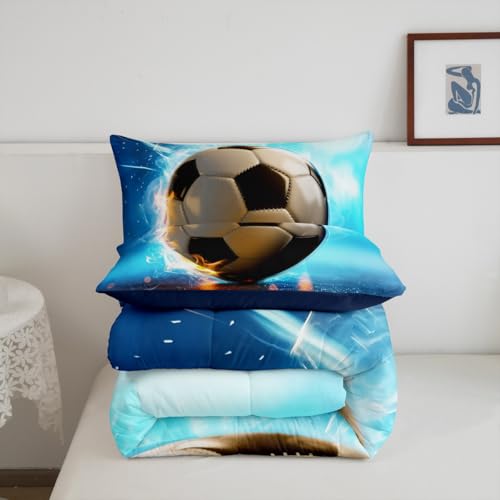 Image of Feelyou 3D Soccer Comforter Set King Size Kids Football Gaming Pattern Bedding Set for Boys Girls Sports Theme Duvet Quilt Room Decor