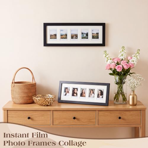 Image of Namalu 2 Pcs 2 x 3 Multi Pictures Frame Collage Wall Decor with 5 Openings Black Wood Mini Film Photo Wall Frames for Display Wedding Graduation Decoration, 15.8 x 6.3 Inches