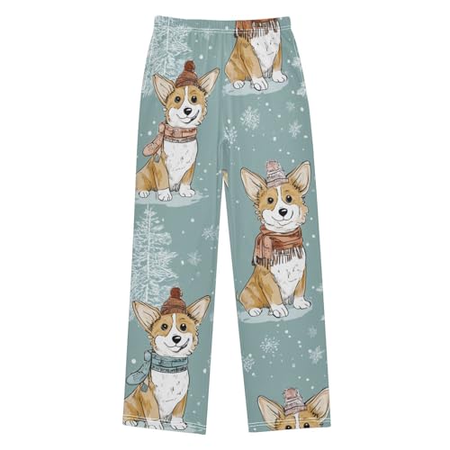 Corgi Dog and Trees Boys Long Pants Soft Trousers Elastic Waist Kids Lounge Bottoms with Pockets S-XL