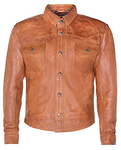 Infinity Leather Chemise en Cuir Véritable Bronzer Pour Hommes Jeans Trucker Coupe Ajustée Veste XL