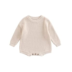 woshilaocai Baby Boy Girl Sweater Oversized Long Sleeve Romper Warm Crewneck Onesie CuteToddler Knitted Winter Clothes