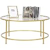 36 Round Coffee Table, 5mm Thick Tempered Glass Counter-top Round Wrought Iron Table, Glass Coffee Tables for Living Room (Gold)