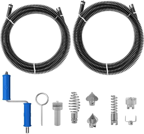 2 espirales de limpieza de tuberías, limpieza de tuberías en espiral de 3 m, desatascador manual en espiral, limpiador de tuberías de manivela en espiral, limpiador de tuberías para desagües