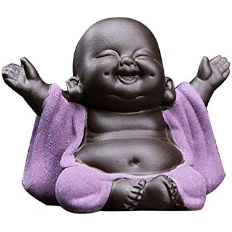 Kingzhuo Ceramic Little Cute Baby Buddha Statue Monk Figurine Buddha Figurines Home Decor Creative Baby Crafts Dolls Ornaments Gift Delicate Ceramic Arts and Crafts (Purple)