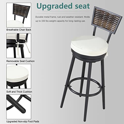Top Home Space 5 Pcs Patio Swivel Bar Set Outdoor Textilene High Bistro Set All Weather Cushioned Garden Furniture With 4 Swivel Bar Stools And 1 Square Bar Table, Beige #TOP3