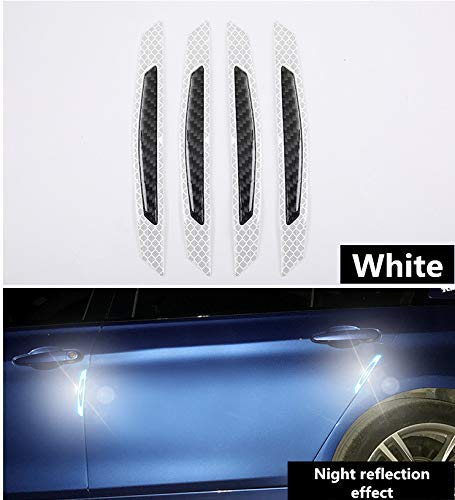 Image of ZYTC 4pcs 3D Super White Reflective Stickers Black Real Carbon Fiber Strips Car Side Door Edge Bumper Anti-Scratch Protection Guards Trim Stickers Universal