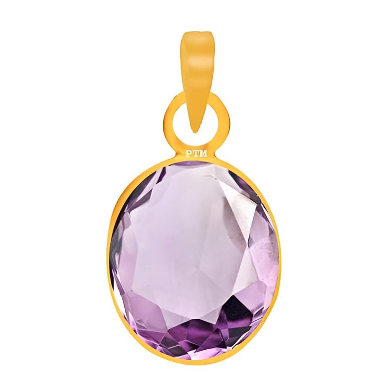 Ptm Natural Amethyst/Kathela 3.25 to 10.25 Ratti or 3.00 to 9.50 Carat Astrological Certified Gemstone Panchdhatu/5 Metals 22k Gold Plated Pendant for Men & Women