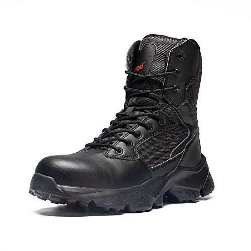 NANFAN Men's Classic Military Combat Boot Army Tactical Boot Durable Steel Toe Work Training Boots Outdoor Non Slip Climbing Hiking Shoes, Black 39