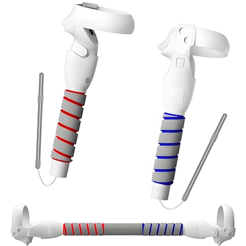 3 In 1 Upgraded VR Dual Long Stick Handle Extension Game Grips Handle Attachment for Meta/Oculus Quest 2 Controller Grips, Enhance Playing Saber/Golf/Baseball/Gorilla Tag VR Game Experience