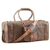 Handmade World Weekender Duffle Bag 'The Mettle' aus genarbtem genarbtem Leder, für Reisen, Sport, Gepäck, Business, für Männer und Frauen, 61 cm, Braun, 24 Inch, Weekender Reisetasche