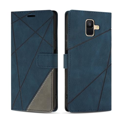 SONWO Handyhülle für Samsung Galaxy A6 2018 Hülle, Premium PU Leder Handyhülle Wallet Silikon Schutzhülle Klapphülle für Samsung A6 2018, Blau