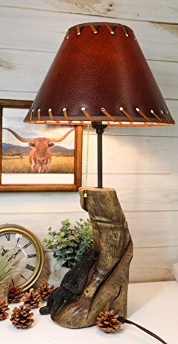 Ebros 'Summer Naps' Rustic Forest Black Bear Sleeping On Tree Log Hand Painted Resin Desktop Table Lamp With Faux Leather Shade Country Western Cabin Lodge Cottage Home Decor Accent #TOP7
