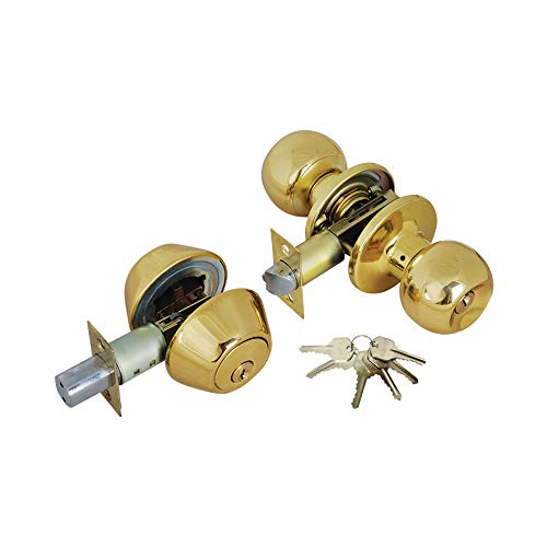 Grip Tight Tools Ed05-6 Set Of 6 Door Knob & Double Gold Combo Entry Lock Set Door Knob And Double Cylinder Deadbolt Alike: Kw1 Keyway With 36 Keys Included #TOP1