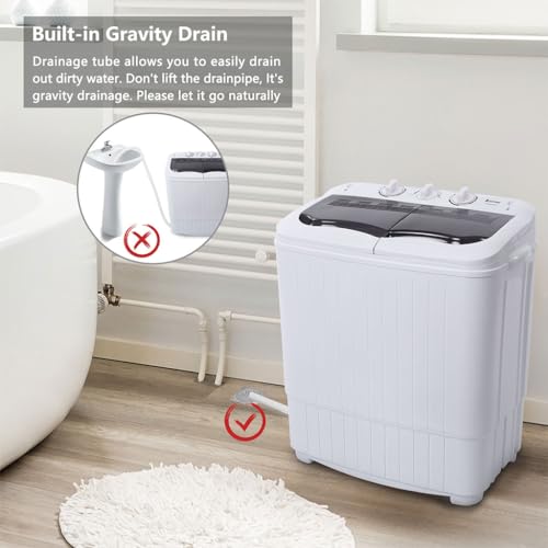 Compact Portable Washing Machine with Built-in Drain Pump Washer 14.3lbs Capacity Semi-Automatic Washer Combo Twin Tub Washer for Laundry Room, Apartments, Dorms, RV's (White)