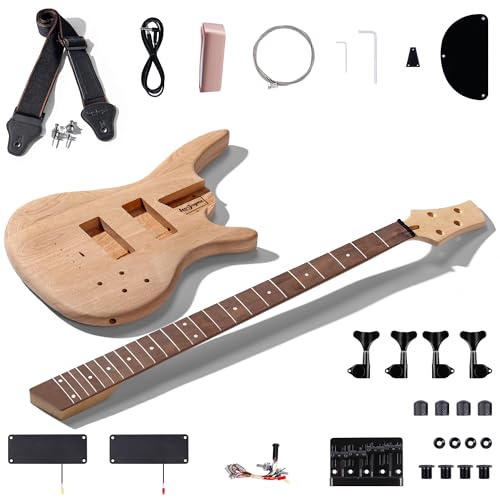 Leo Jaymz DIY Electric Bass Guitar Kits -Roasted Ash Body,Roasted Maple Neck and Ebony Fingerboard -