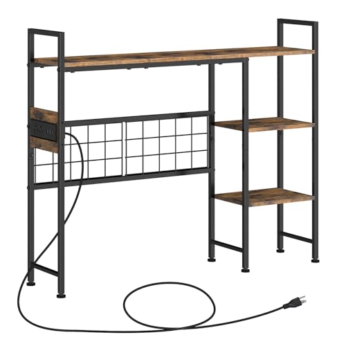 Desktop Bookshelf,3-Tier Office Desk Shelf,Desk Hutch with Power Outlets,Wood Desk Hutch Bookshelf Storage Rack for Home Office Dorm,Rustic Brown