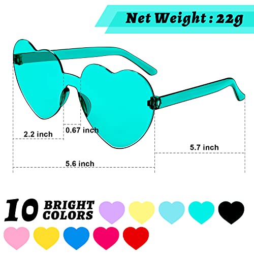 Heart Shaped Rimless Sunglasses, 10 Pairs Fun Party Eyewear, Transparent Candy Color Frameless Glasses For Valentine Bachelorette Beach Party Favor #TOP1