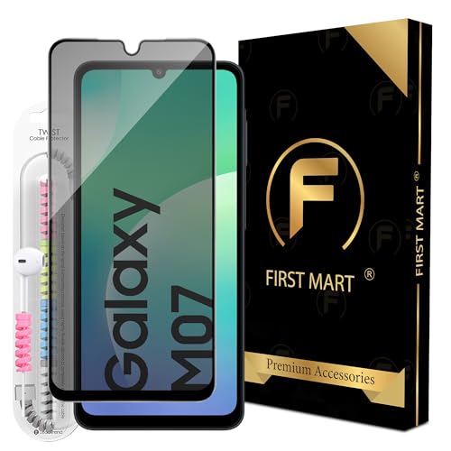 Image of FIRST MART Privacy Tempered Glass for Samsung Galaxy M07, Samsung F70E & M17E with Cable Guard & Installation Kit | Anti-Spy 9H Screen Protector, Edge-to-Edge, Case-Friendly | Black