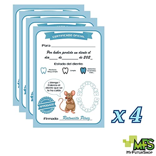 Miniatura 4 de Myfuturshop Raton Pérez Puerta Mágica, Caja Para El Diente, Escalera, 4 Certificados De Diente Limpio. Regalo Original Para Niño Y Niña. Azul