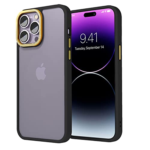 Image of Vaku Luxos Trans Armor for iPhone 14 Pro Case Cover, 6 Feet Drop, Metal Ring Camera Protection, Shockproof, Scratch Resistant, Slim, Compatible with iPhone 14 Pro Back Cover - Black & Gold