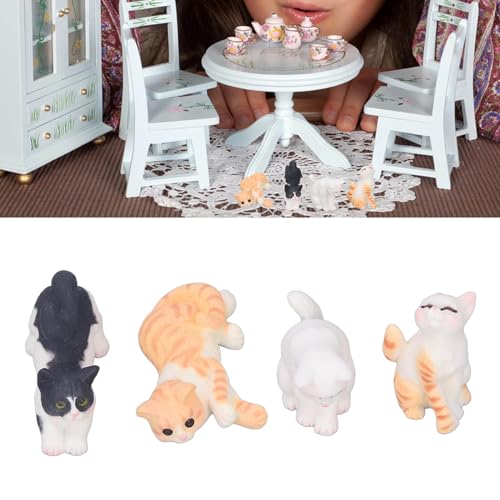 4 Unidades de Figura de Gato Em Miniatura Fofa, Brinquedos de Personagens de Gato Animal, Conjunto d