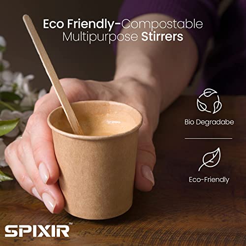 Spixir Coffee Stirrers Disposable Wooden Coffee Stir Sticks - Biodegradable Eco-Friendly Round-End Birchwood 5.5 Inches Large Wooden Stir Sticks - Pack Of 500 Wood Stir Sticks #TOP1