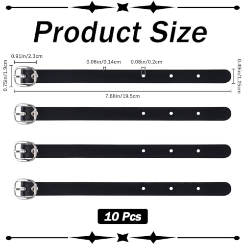 GORGECRAFT 10Pcs PU Leather Luggage Labels Strap Adjustable Faux Black Luggage Tag Loops Replacement Belts with Metal Buckle Watch Band Straps for Suitcase Travel Secure Storage Hanging Accessories2