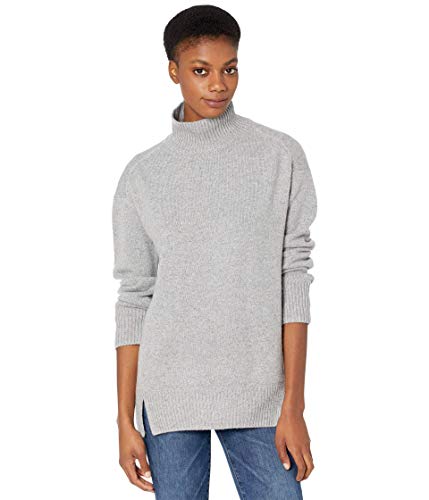 VINCE Women's Cashmere Double Slit Turtleneck, MED HEATHER GREY, EXTRA EXTRA SMALL