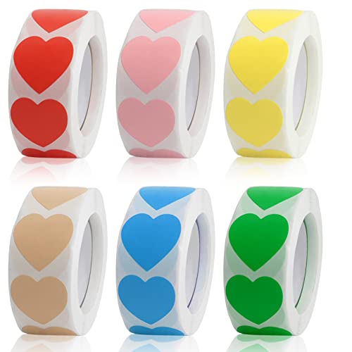 Iyowei 6 Rollos 3000 Pegatinas en Forma de Corazón, Corazón Adhes...