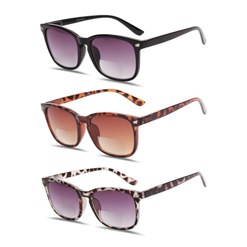 3 Pack Bifocal Reading Sunglasses for Women,UV400 Protection Spring Hinge Sun Readers...
