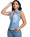 EZAPINE Womens Denim Vest Classic Lapel Button Down Sleeveless Slim Fitted Stretchy Jean Jacket with Pockets