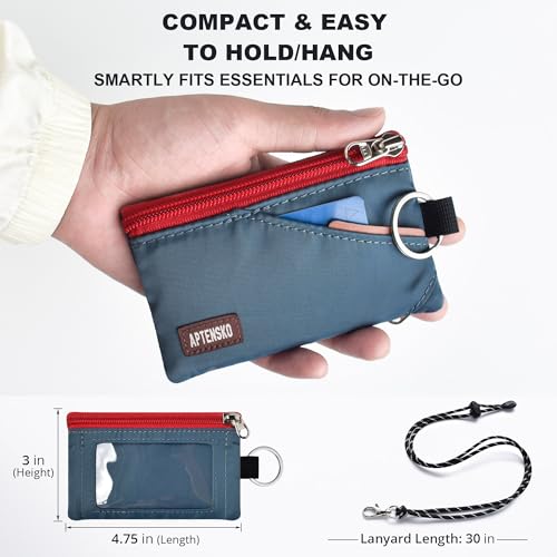 Image of RFID Blocking Travel Wallet with Adjustable Lanyard, Small Nylon Zipper Pouch and Badge Holder for ID, Credit Cards, Cash, Keys, Commuters (Slate Blue)