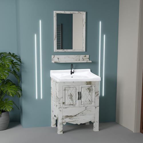 Image of WASSMIST Floor Mounted Bathroom Vanity | Modern Floor Standing Basin Cabinet for Bathroom | Thermoplastic Cabinet (Cream)